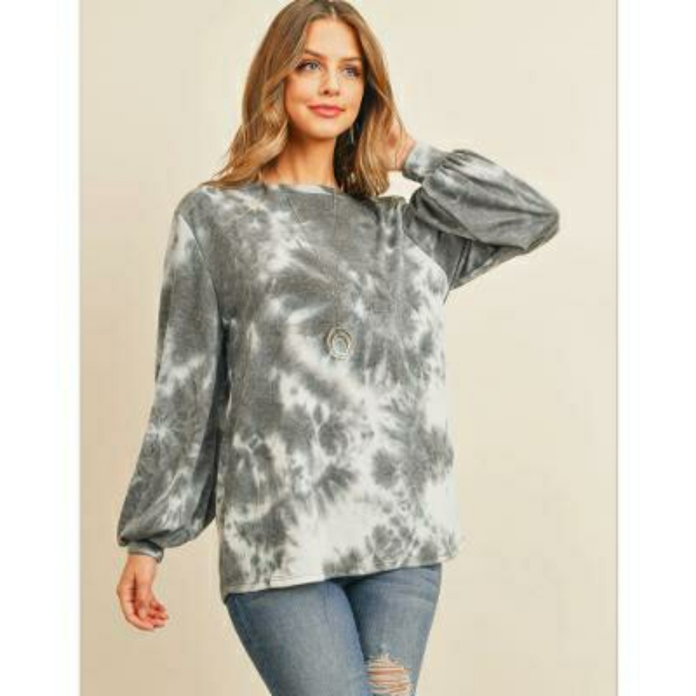 Perfect Peach Charcoal Tie Dye Long Sleeves Top - Picture 6 of 7